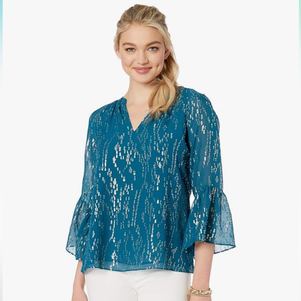 Lilly Pulitzer Matilda Top Teal Blouse size XL NEW! 💙💚